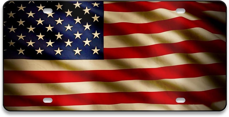 MCIAONE Front License Plate Cover - American Flag License Plate, 6×12 inch Aluminum Decorative License Plates, Patriotic Novelty Vanity Tag, Car Decor Accessory with 4 Holes, Car Plates Decor for Men - Image 1